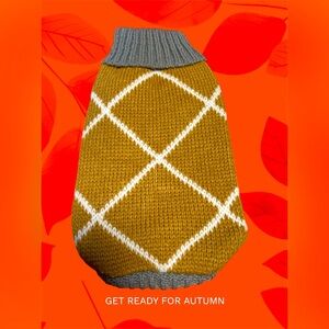 Small Pet Cat Khaki Rhombus Pattern Knit Sweater Cozy Comfort XS NIP